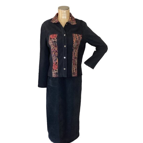 VTG Jessica Howard 2-Piece Dress Jacket Set Black & Brocade Tapestry Sz 8 #168S - Picture 2 of 13